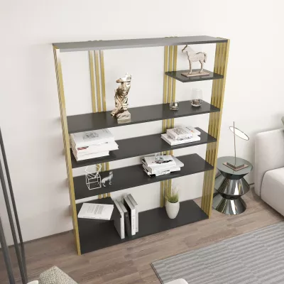 Raft librash Skye Decor, ngjyrë antracit dhe ari