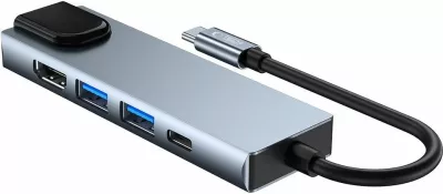 HUB Tech-Protect V3 5in1, USB-C, USB-A 3.0, USB-A 2.0, USB-C, HDMI, RJ45, Gri