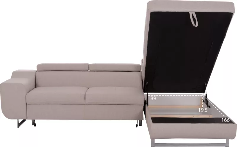 Kënd-sofë me hapësirë për depo, Encore FH3301.03R, material bezhë, 285x205x90cm