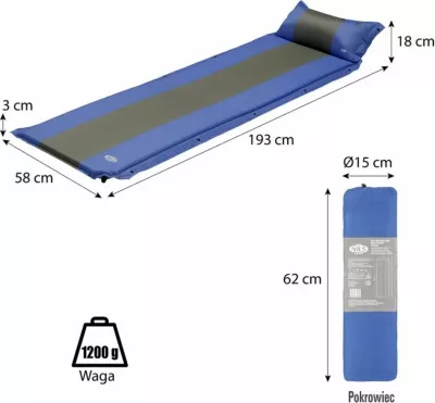 Dyshek vetë-fryrës me jastëk Nils Extreme NC4349, blu-gri