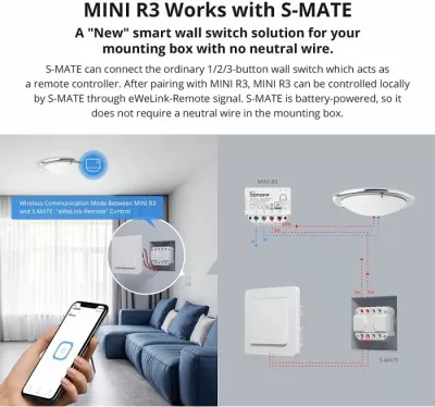 Switch smart SONOFF S-MATE (addon për MINI R3), e bardhë