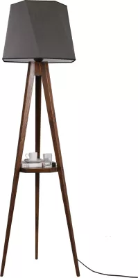 Llambë dyshemeje me rafte, Opviq, tripod, ngjyrë kafe dhe gri e errët, Sehbalı Tripod Lambader Ceviz Altıgen Koyu Gri Abajurlu