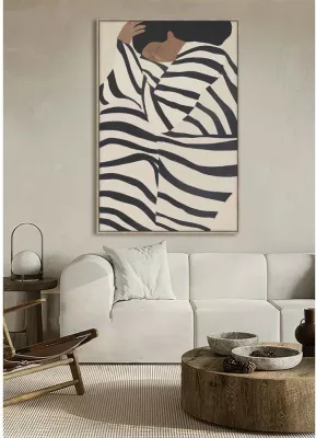Pikturë dekorative Quiet Grace me kornizë, kanavacë, bezhë e zezë, 80x120x4cm