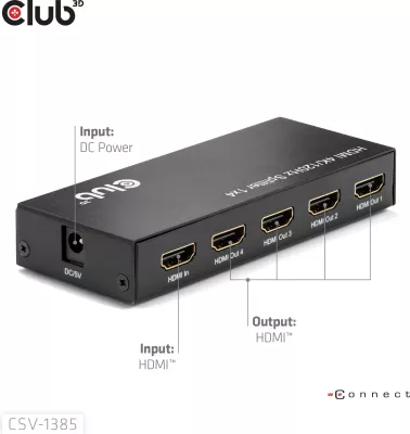 Splitter HDMI Club3D 1 në 4, 4K120Hz, i zi