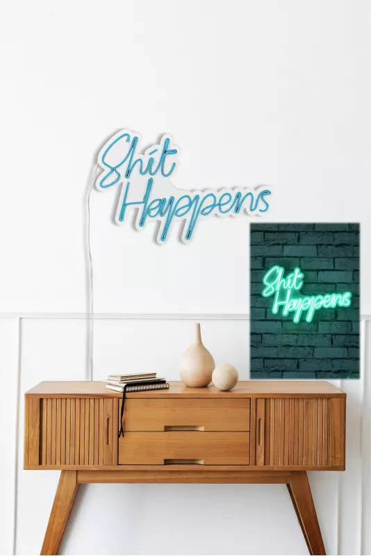 Dekor dritash LED plastike, 'Shit Happens', ngjyrë kaltër, Wallity