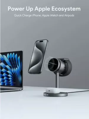 Qëndrim karikues wireless AUKEY MagFusion Pro 3-in-1 MagSafe, me ftohje aktive