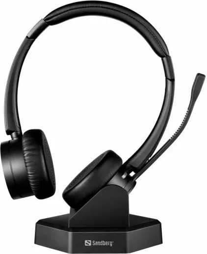 Kufje wireless Sandberg Wireless Office Headset Pro+ 126-18, Bluetooth 5.2, over-ear me mikrofon, stacion karikimi, të zeza, set 3 copë