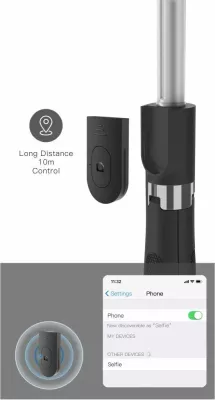 Selfie stick me tripod Tech-Protect L01S, Bluetooth, për smartphone, 70cm, Zi