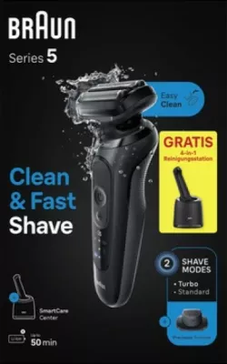 Makinë rroje Braun Series 5 52-N7200cc, 3 koka, Wet & Dry, e zezë