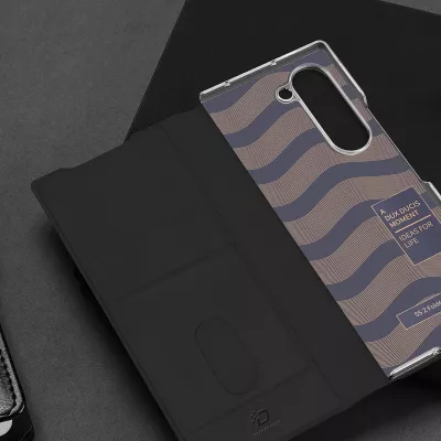 Mbështjellës Dux Ducis Brill për Samsung Galaxy Z Fold 6, me kapëse magnetike, xhep për kartë, eko-lëkurë, i zi