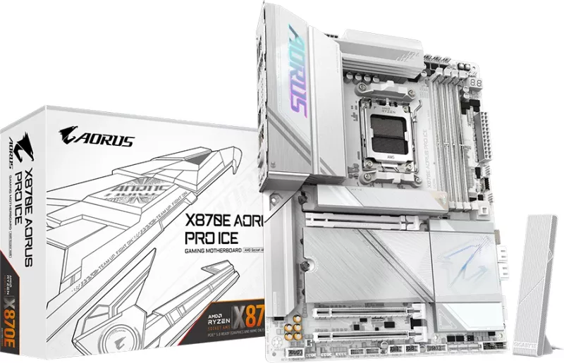 Pllakë amë Gigabyte X870E AORUS PRO ICE, AM5, 4x DDR5, Wi‑Fi 7, ATX, e bardhë