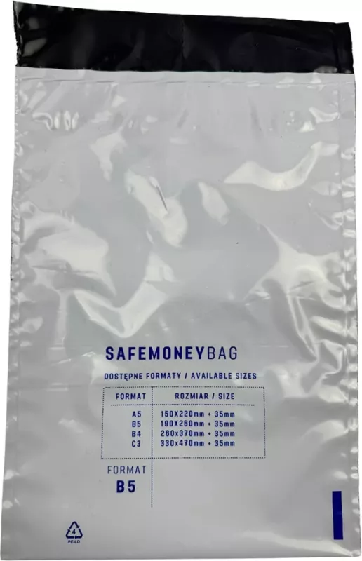 Zarf sigurie BESTPAK SAFEMONEYBAG, 260x370+35 mm B4, 100 copë, Transparent