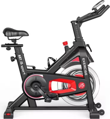 Biçikletë statike indoor ART.IS sport AS1 (AS8723), rrotë fluturimi 6 kg, Bluetooth Kinomap/Zwift, ngarkesë max 120 kg, e zezë/kuqe