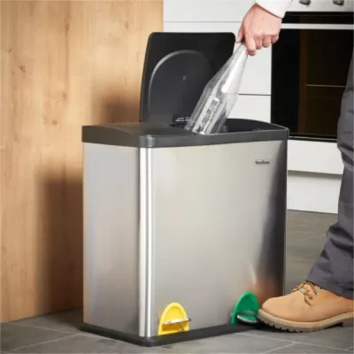 Kosh mbeturinash VONHAUS 07/630 36L (12L+24L) me ndarje, çelik inox, me pedale me ngjyra, gri/zi