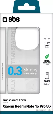 Mbështjellës telefoni SBS Skinny Cover për Xiaomi Redmi Note 15 Pro, TPU, transparent, në kuti