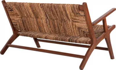Divan për jashtë 2-vendësh, dru teak, litar banane, 120x76x68,5 cm