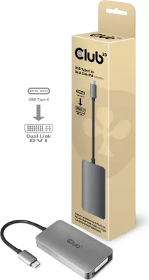 Adapter Club3D USB Type-C në DVI-D, Dual Link, Plug and Play, 2160p, gri