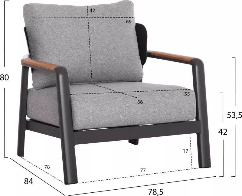 Set salloni për jashtë 4 pjesë ELARA FH6195.01 alumini ngjyrë gri e errët-gri olefin-dru teak