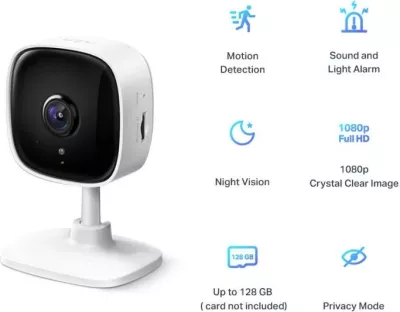 Kamerë sigurie IP, TP-Link Tapo C100, 1080p 2MP, Wi‑Fi, audio dy-drejtimësh, vizion nate 9 m, microSD deri 128GB, e bardhë