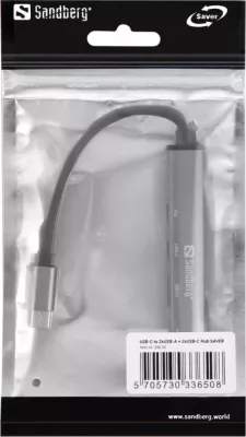 Hub USB-C SANDBERG SAVER 336-50, 3x USB-A + 2x USB-C, PD 65W, argjendtë