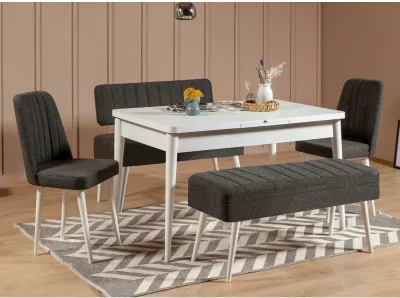 Set tavoline me karrige për ngrënie, e zgjatshme, 5 pjesë, Skye Decor Vina 1053-4, e bardhë dhe antracit