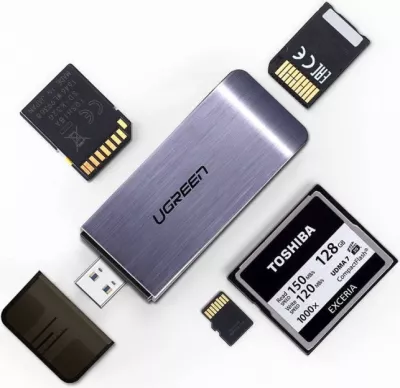 Lexues kartelash memorie UGREEN 50541, 4-në-1 USB 3.0 (SD/microSD/CF/MS), argjend