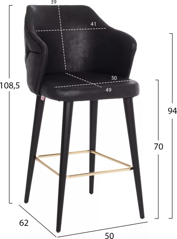 Karrige për bar profesionale FH9281.14, lloj NUBUCK, dru i zi, 50x62x108,5H cm