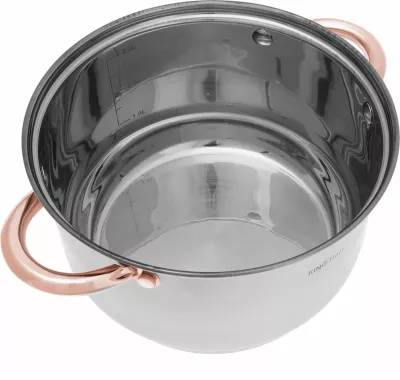 Set tenxheresh dhe tigan inox KingHoff KH 1768, 12 copë, për induksion, kapakë xhami, argjend me aksente rozë-ari
