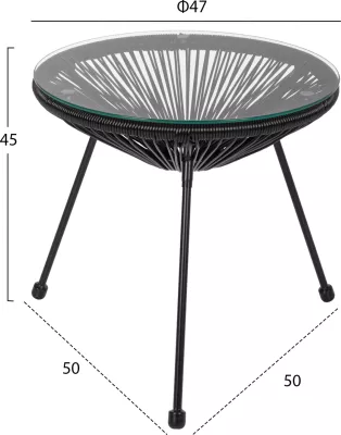 Tavolinë anësore profesionale Allegra, metal i zi dhe ratan i zi, FH5874.01, D47x45Hcm