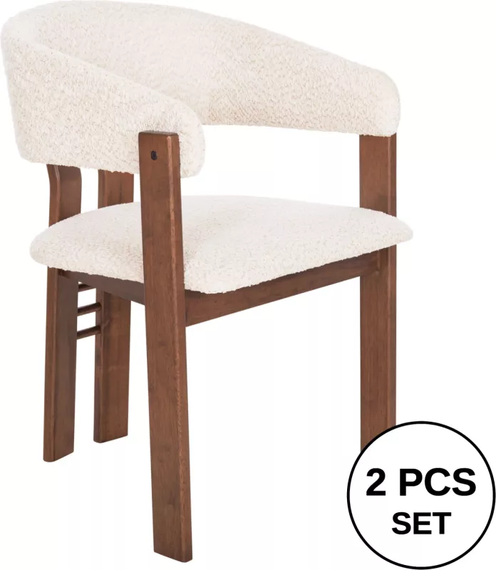 Karrige për ngrënie ZARRA FH9970.03, dru gome, ngjyrë arre, pëlhurë boucle ecru, 55,5x59x81,5H cm, set prej 2 copash