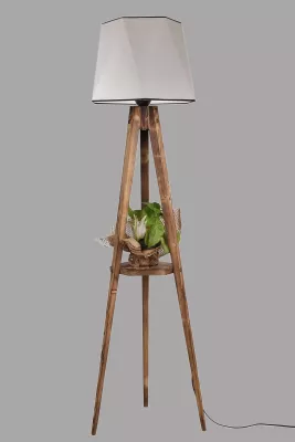 Llambë dyshemeje Opviq, tripod me rafte, abazhuri gri, 165cm