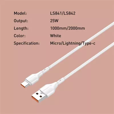 Kabllo karikimi dhe të dhënash LDNIO LS841_C 1m 25W USB-A në USB-C, e bardhë