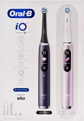 Furçë dhëmbësh elektrike Braun Oral-B iO Series 9 Duo Pack, me bateri të integruar, e zezë dhe rozë, set prej 2 copësh