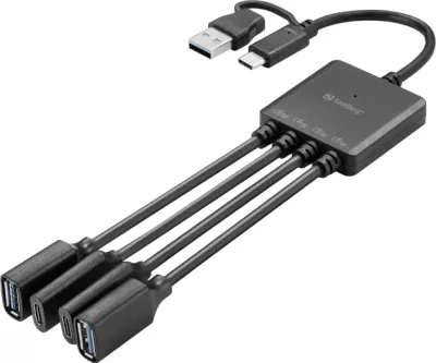 Splitter USB Sandberg 136-81, USB-C/USB-A në 2x USB-A + 2x USB-C, 13 cm, e zezë