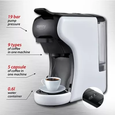 Makinë espresso multi-kapsula CAMRY CR4414, 19 bar, 0.6 L, 1450 W, bardhë/zezë, set me adaptera + filtër kafe të bluar