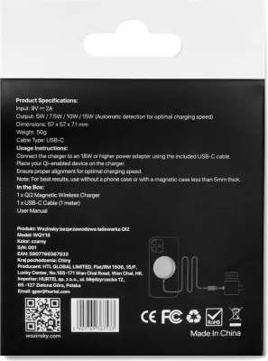 Karikues wireless Wozinsky WQY1S, 15W, Qi2, me kabllo USB-C, i zi