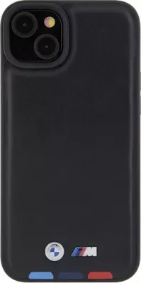 Mbështjellës BMW BMHCP15M22PTDK për iPhone 15 Plus 6.7", Leather Stamp Tricolor, zi