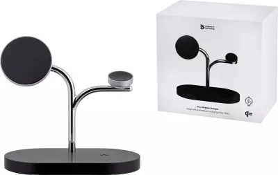 Karikues wireless Samsung GP-PWU024WIABW, për smartwatch, celular, kufje, 15W, USB Type-C, zi/argjendtë