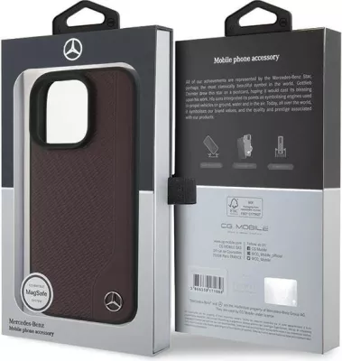 Mbështjellës Mercedes MB Wood Imitation Leather MagSafe për iPhone 16 Pro, Kuq