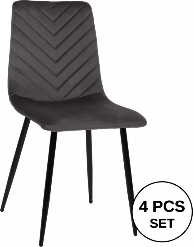 Karrige për ngrënie LATRELL FH8587.01 kadife gri & këmbë metali të zeza 43x54x88Hcm., set prej 4 copë