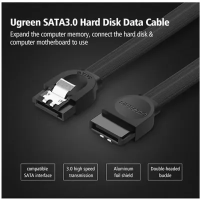 Kabllo SATA 3.0 UGREEN 30796 0.5 m konektor i sheshtë, e zezë, polybag