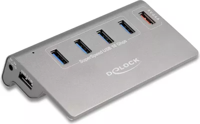 USB hub DeLOCK 4 porte USB 10 Gbps + port karikimi i shpejtë, gri