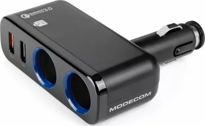 Karikues veture Modecom Royal MC-CG2U2Q (ZT-MC-CG2U2Q-11), 2x USB-A, Quick Charge, 12/24V, 2x prizë çakmaku, i zi