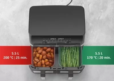 Fritezë me ajër të nxehtë CASO AirFry DuoChef 3186, 14 L, 2200 W, 2-in-1 furrë, e zezë/argjendtë
