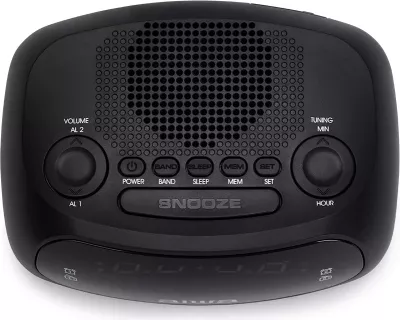 Radio orë alarmi Aiwa CR-09J, ekran LED 0.6\", AM/FM PLL, 20 memorje, dy alarm, 24-orësh, i zi