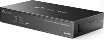 Regjistrues video rrjeti (NVR) PoE+ 4-kanalësh TP-LINK VIGI NVR1004H-4P, 4K HDMI, 4x PoE+ 53 W, i zi