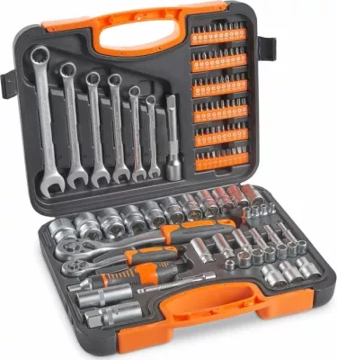 Set veglash VONHAUS 15/176, 104 copë, kasë me organizim, portokalli/zi