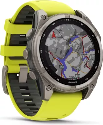 Smartwatch Garmin fēnix® 8 Solar, Sapphire, Titanium with Amp Yellow / Graphite silicone strap, 47 mm