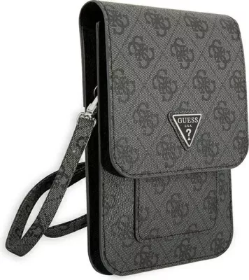 çantë smartphone/portofol Guess GUWBP4TMGR 4G Triangle, lëkurë artificiale, 17.5×11.5 cm, me rrip të heqshëm, e zezë