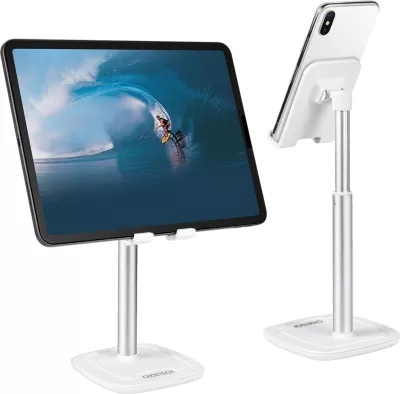 Mbajtëse telefoni/tableti Choetech H035, alumini, e bardhë dhe argjendtë, rregullim këndi dhe lartësie